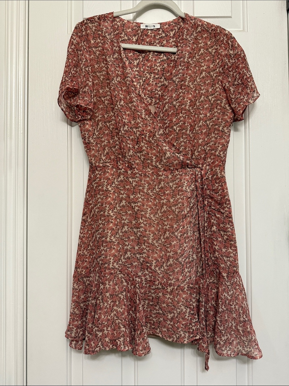 BB Dakota Rust Floral Wrap Mini Dress